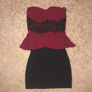 Red and black peplum dress